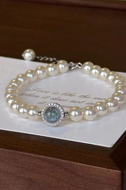 Classy S925 Silver Pearl Aquamarine Bracelet for Women - Elegant Light Luxury Wrist Accessory