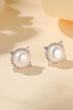 Classy S925 Sterling Silver Pearl Earrings for Women, Delicate Zirconia Small Studs, Elegant Fashion Jewelry for Any Occasion