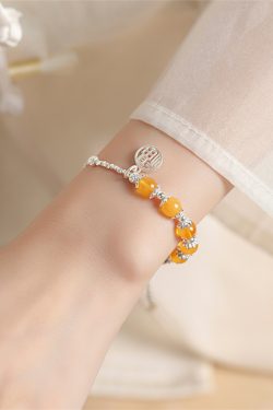 Classy Silver Coin Blessing Pendant Beeswax Bracelet for Women - High-End Pure Silver Decorative Jewelry Piece