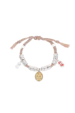 Classy Sterling Silver Bracelet for Women with Yellow财神 Woven Cord Ornament - Elegant Fashion Accessory