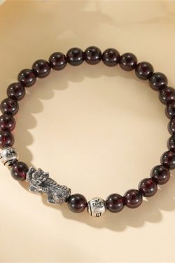 Classy Sterling Silver Pixiu Bracelet for Women with Natural Garnet Lucky Beads - Elegant Feng Shui Jewelry