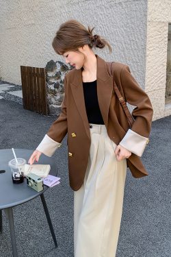 Coffee-Colored Petite Women's Suit Jacket - Casual Versatile Blazer for Spring 2025, Trendy Layering Piece