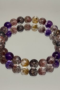 Collectible Blackcurrant Crystal Bracelet with Natural Purple, Red, Yellow, and Gold Accents - Unique Flower Design