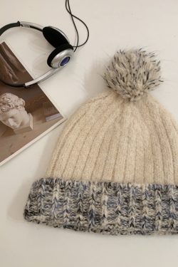 Color-Block Gradient Knitted Hat for Women - Cute Face-Shaping Warm Ear Protection for Autumn Winter, Large Head Wrap Style
