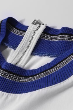 Color-Block Knitted Round Neck Pleated Mesh Lace Split Waist Belt Long Casual Dress for Summer - European Style Fashion