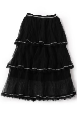 Color-Block Pattern T-Shirt with Letter Lace Trim & Pleated Tulle Cake Skirt Two-Piece Set for Women - Summer European Style