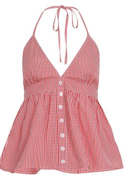 Color-Block Plaid V-Neck Halter Top - French Sweet Style, Loose Fit, Versatile Hot Girl Fashion for Y2K and 90s Inspired Looks