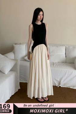 Color-Block Sleeveless Dress for Women - 2025 Summer Irregular Splicing Slimming Long Dress, Trendy Y2K Style