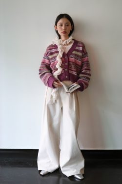 Color-Block V-Neck Fair Isle Striped Jacquard Knit Cardigan - Trendy Layering Piece for 90s Inspired Style