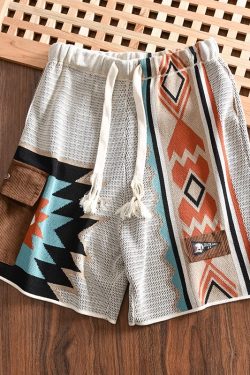 Color-Blocked Navajo Knitted Shorts for Men - Summer Retro 90s Beachwear, Four to Five-Point Length, Stylish Casual Niche Design