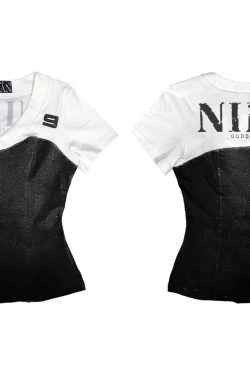 Color Blocked One-Shoulder Slim Fit Short Sleeve Top for Women - God's Plan 25ss Hot Girl Style, Commuter Chic, Trendy Fashion Statement