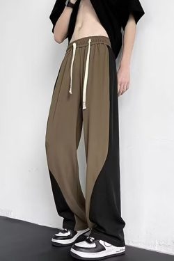 Color-Blocked Spliced Curved Knife Sweatpants for Men, Trendy American Straight-Leg Casual Pants, Loose Wide-Leg Sportswear for Spring & Autumn
