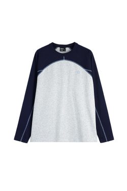 Color-Blocking Spliced Long Sleeve T-Shirt - Roaring Beast Round Neck Pure Cotton Top for Casual Y2K Style Fashion