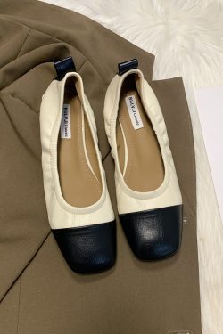 Color-Blocking Square Toe Vintage Style Women's Shoes - Soft-Soled Niche Design for Spring and Autumn