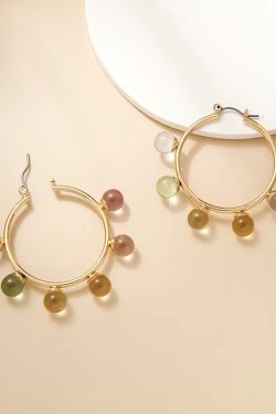 Colorful Bead Round Circle Earrings - Korean & Japanese Style Sweet Temperament Stud Hoop Accessories for Trendy Looks
