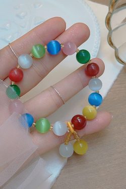 Colorful Cat's Eye Stone Bead Bracelet for Women - Handmade Light Luxury Jewelry, High-End Aesthetic, Perfect for Travel and Photography