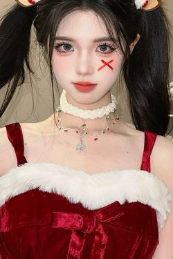 Colorful Christmas Snowflake Plush Necklace | Pearl Choker Heart Collarbone Chain for New Year Holiday Accessories