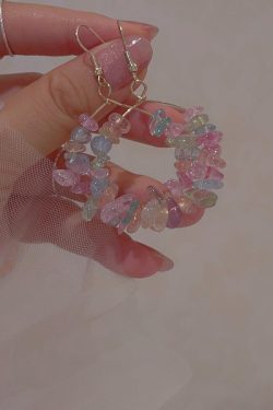 Colorful Crystal Chip Woven Circle Earrings for Women - Exquisite Non-Pierced Mosquito Coil Ear Clips, Boho Chic Style