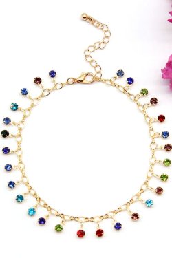 Colorful Crystal Micro-Inlaid Diamond Anklet for Women - Creative Beach Personality Foot Jewelry - Versatile European American Style