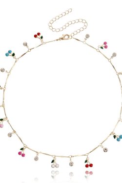 Colorful Drip Oil Cherry Zircon Pendant Necklace for Women - Trendy European and American Jewelry Accessories