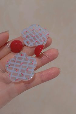 Colorful Floral Earrings for Women, Vintage Cherry Ear Clips, Cute Sweet Design, Contrasting Colors, Unique Mosquito Coil Style