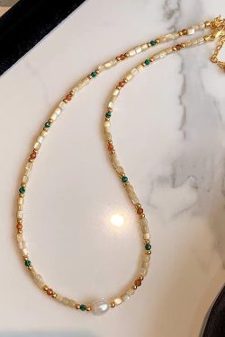 Colorful Freshwater Pearl and Tourmaline Bead Necklace for Women - High-End Natural Stone Clavicle Chain, Luxury Boho Jewelry