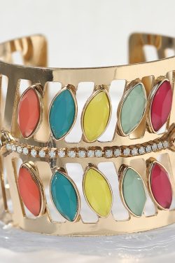 Colorful Gemstone Hollow Bracelet for Women - Exquisite Party Jewelry, Versatile Hand Ring for Dates and Valentine's Day Gifts