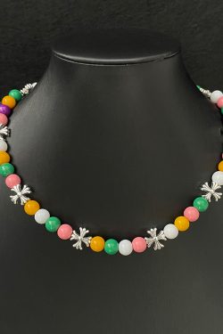 Colorful Glass Bead Necklace for Women - Vintage High-End Clavicle Chain, Sweet Spicy Girl Cross Neck Jewelry