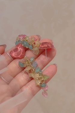 Colorful Heart-Shaped Crystal Tassel Drop Earrings for Women, Trendy 2025 Niche Studs and Mosquito Coil Plate Ear Clips