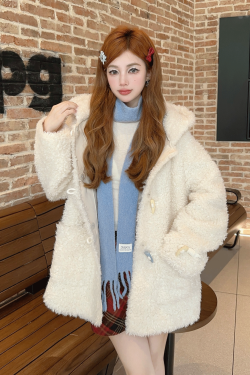 Colorful Hooded Top for Women, Autumn Design Short Jacket in Lamb Wool with Toggle Closure, Cute & Cozy Fashion Layering Piece