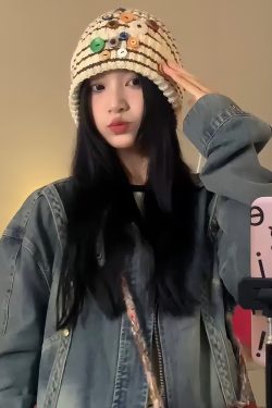 Colorful Striped Woolen Bucket Hat - Retro Korean Style Knitted Hat for Autumn Winter, Warm Slouchy Design with Ear Protection