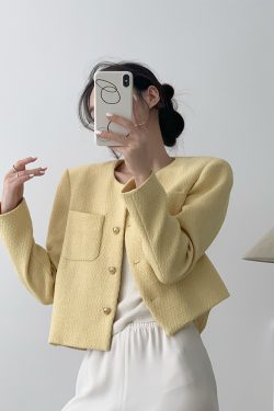 Cream Collarless Short Jacket for Women, French Style, Elegant Spring Autumn Layering Piece, High-End Fashion Must-Have