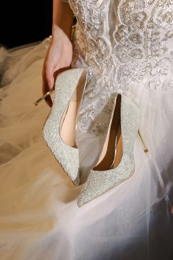 Crystal Sequined High Heels for Petite Brides - Dual-Use Wedding Shoes for Xiuhe Dress & Banquet, Elegant 90s Style