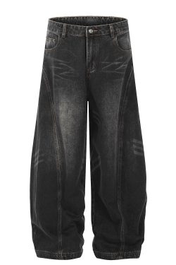 Curved Blade Silhouette Water Wave Pattern Jeans for Men, Spring/Summer 2025, Loose Straight Wide-Leg Casual Pants