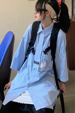 Custom Striped Loose-Fit Shirt with Tie - Japanese Style Versatile Design for Students - Trendy Casual Wear