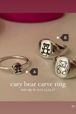 Cute Baby Bear Pattern 925 Silver Ring for Best Friends and Couples, Korean Style, Cute Jewelry Gift