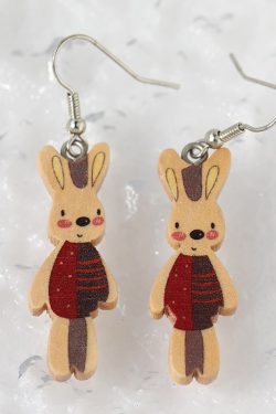 Cute Bunny Ear Drop Earrings - Solid Wood Printed Jewelry for Students & Friends, Versatile Easter Accessories, Youthful and Fun