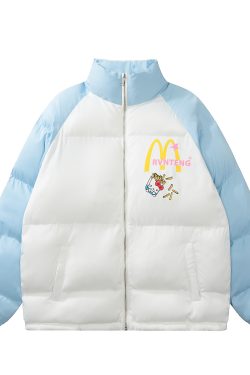 Cute Cartoon Hello Kitty Cotton Jacket - Winter Warm Curry Man McDonald's Style Coat for Cozy Comfort