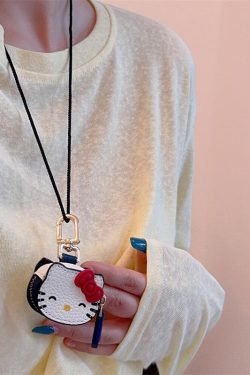 Cute Cartoon KT Cat Pendant Long Necklace, Sweet Girl Sweater Chain Accessory, Neck Bag Keychain Decoration, Kawaii Fashion Jewelry
