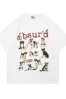Cute Dog Print Oversized Cotton T-Shirt for Women - American Style Summer Loose Short Sleeve Top