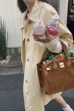 Cute Long Trench Coat in Banana Milk - Princess Diary Holiday Edition, Soft Fabric, Korean Style, Perfect for Stylish Layering