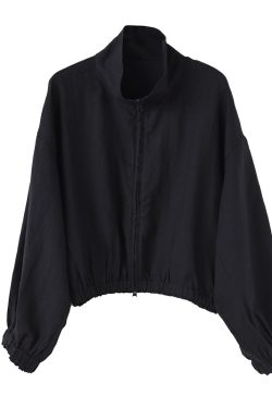 Dark Blue 100% Ramie Stand Collar Long Sleeve Short Jacket for Commuting - Early Autumn Fashion, Casual Chic Outerwear