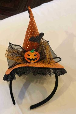 Dark Lolita Magic Witch Hat Headband with Pumpkin and Ghost Accents - Halloween Hairpin Accessory for Spooky Style
