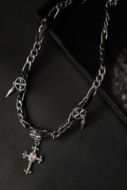 Dark Pink Diamond Studded Choker Necklace for Women - Y2K Punk Gothic Neck Chain - Sweet Cool Subculture Jewelry