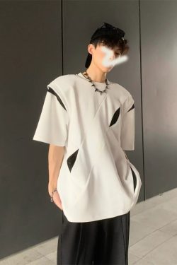 Deconstructed American Style Split Shoulder Short Sleeve T-Shirt for Men - Trendy Summer Heavy Design Round Neck Tee