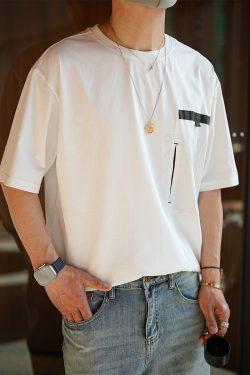 Deconstructed Color-Block Short Sleeve T-Shirt for Men - Trendy Summer National Style with Hidden Pocket