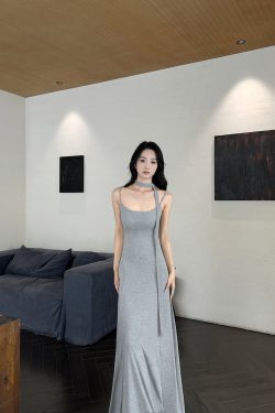 Deconstructed Irregular Draped Long Slip Dress - Skin-Friendly, Trendy 90s-Inspired Fashion Piece for Effortless Style