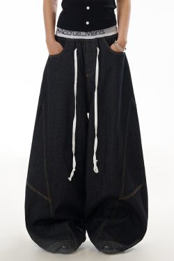 Deconstructed Spliced Silhouette Curved Blade Jeans - Women's Trendy Straight-Leg Wide-Leg Trousers for American High Street Style