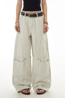 Deconstructed Wide-Leg Work Pants for Women - Spliced Casual Trousers, Versatile American Streetwear Style