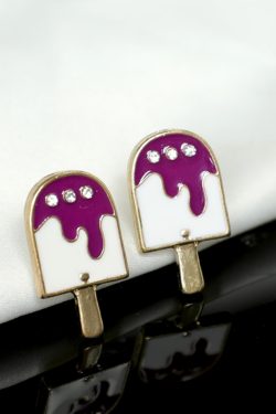 Delicate Gold-Plated Dripping Diamond Ice Cream Earrings - Fashionable Versatile Ear Accessories for Women